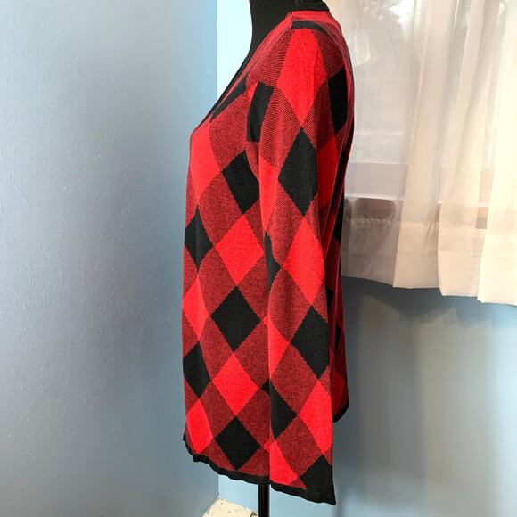 Croft & Barrow Black and Red Checked Open Front Cardigan Size Medium - Picture 3 of 6